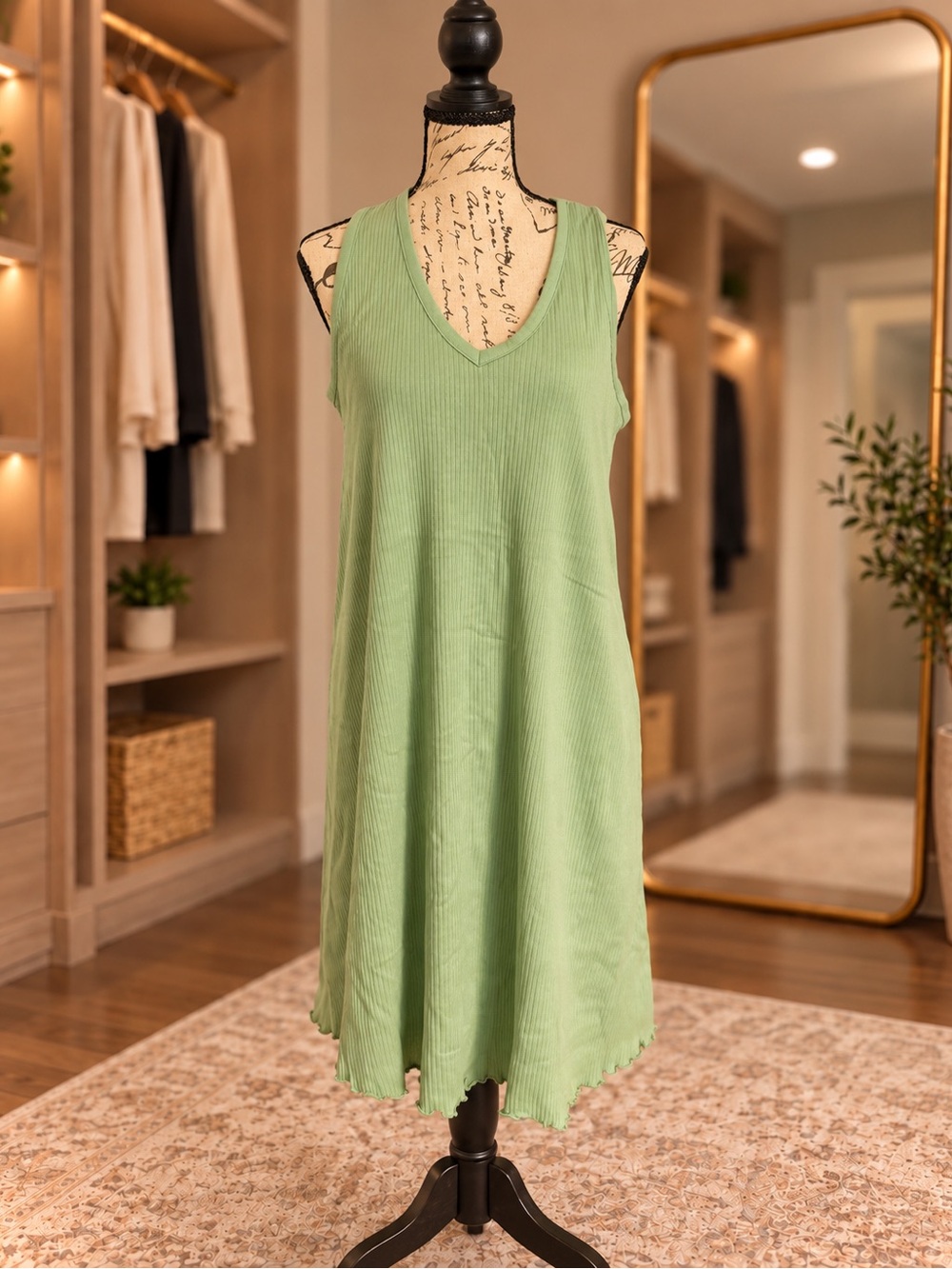 LAGACI Sage Green Ribbed Sleeveless Swim Cover-Up – Medium NWOT